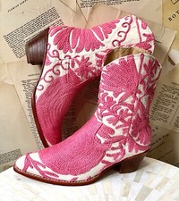 Free People Momo Fern Embroidery Botanical Western Boot Pink Ivory 399 New