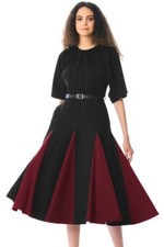 A-line Midi Dress Ladies "M (8-10)" "L (12-14)" Black Burgundy Godet Color Block