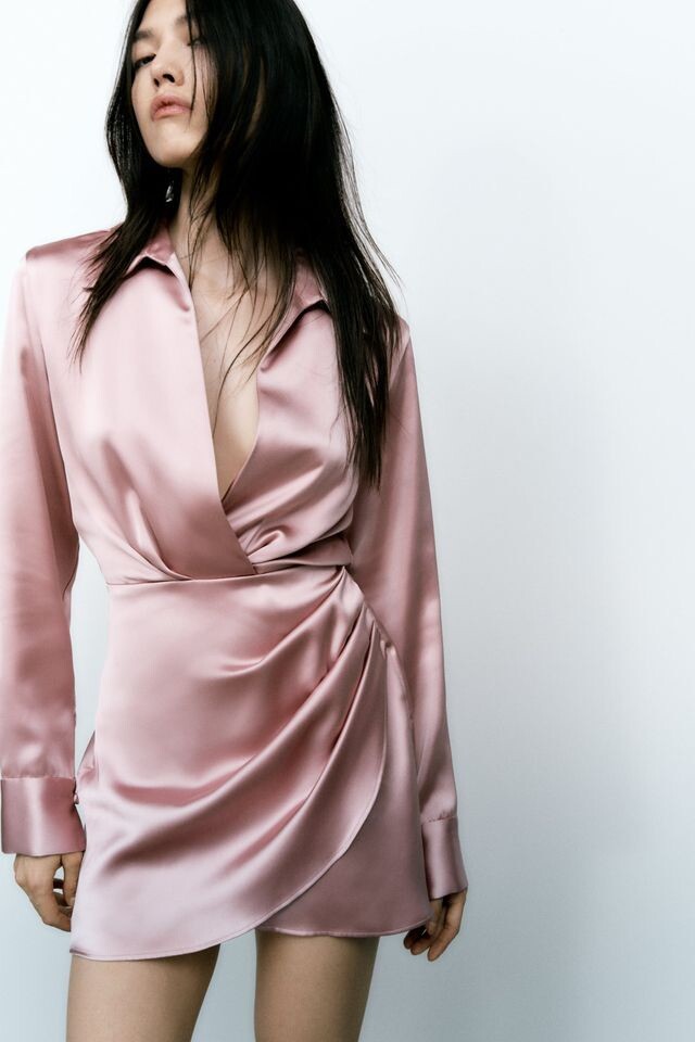 ZARA WOMAN NWT SHORT SATIN EFFECT DRESS PINK SZ XS 2950/361 | eBay