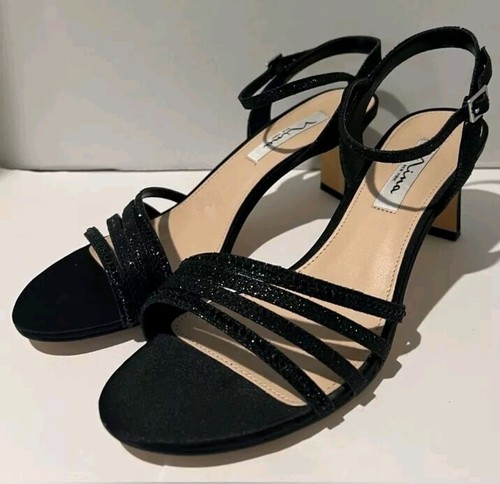 Nina NELENA Black Textured Metallic Crystal Embellished Low Heel Dress Shoes 9.5 - Picture 9 of 13