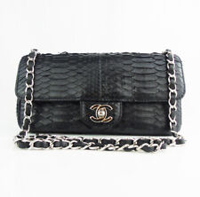 Chanel Mini Rectangular Black Python Exotic Leather Flap Bag SHW