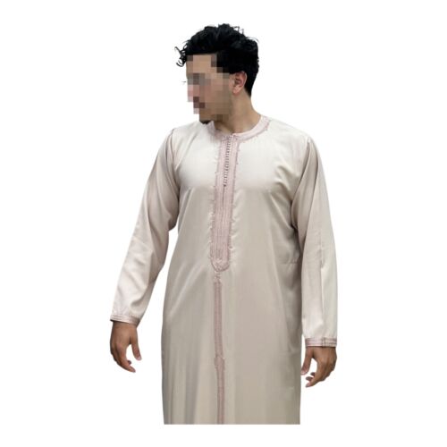 Moroccan Mens kaftan Long Sleeve Embroidery Caftan Thobe For Men Dishdasha - Picture 4 of 28