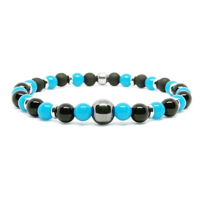 Bracciale Nero Turchese azzurro Ematite Perle braccialetto in Acciaio Uomo Donna