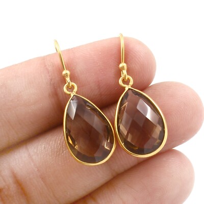Natural Smoky Quartz Earring- 18k Solid Gold Handmade Dangle Earring