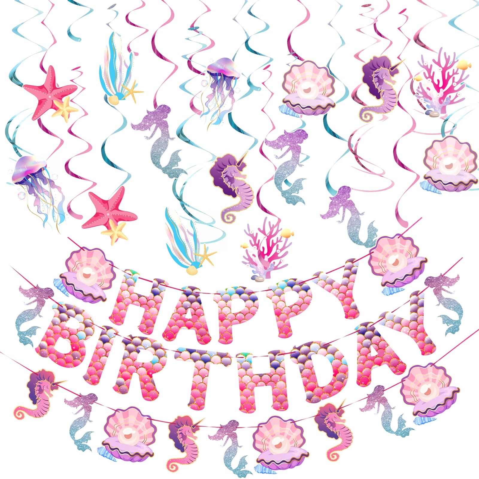 Balun Admhail Mermaid Party Decorations Mermaid Hanging Decorations Happy Bir...