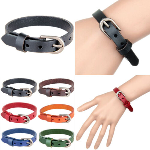 Men's Women's Jewelry Leather Bracelet Belt Strap Bangle Wristband Adjustable US - Picture 1 of 11