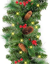 Prelit Christmas Garland Battery Operated Pine Garland with 50 LED Lights