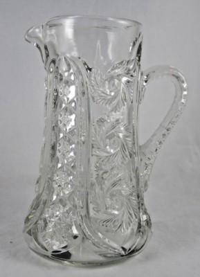 McKee Wiltec Prescut Tankard Glass Pitcher Clear EAPGS Spinning Feather Stars 9''