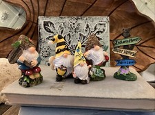 Set Of 4 Gnomes Miniatures Plus Sign Fairy Garden Terrarium