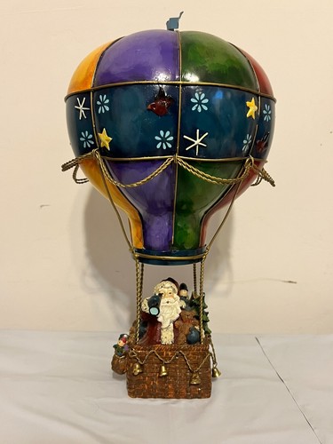 Santa Christmas - Hot Air Balloon Music Box 14" Metal Ceramic Holiday Decor - Picture 2 of 4