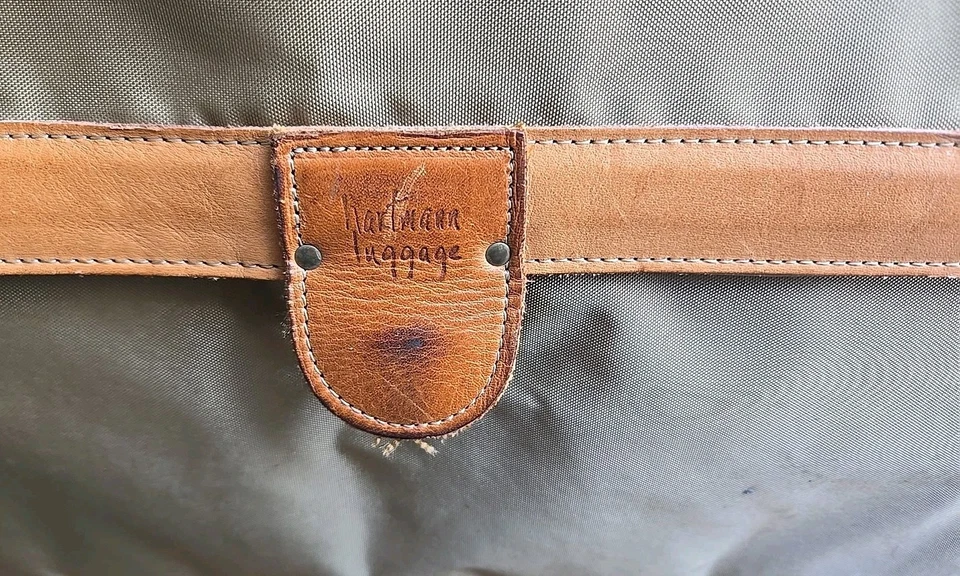 Vintage Hartmann Luggage 24" Nylon Lightweight Suitcase Green Brown Leather Trim - Image 2 of 4