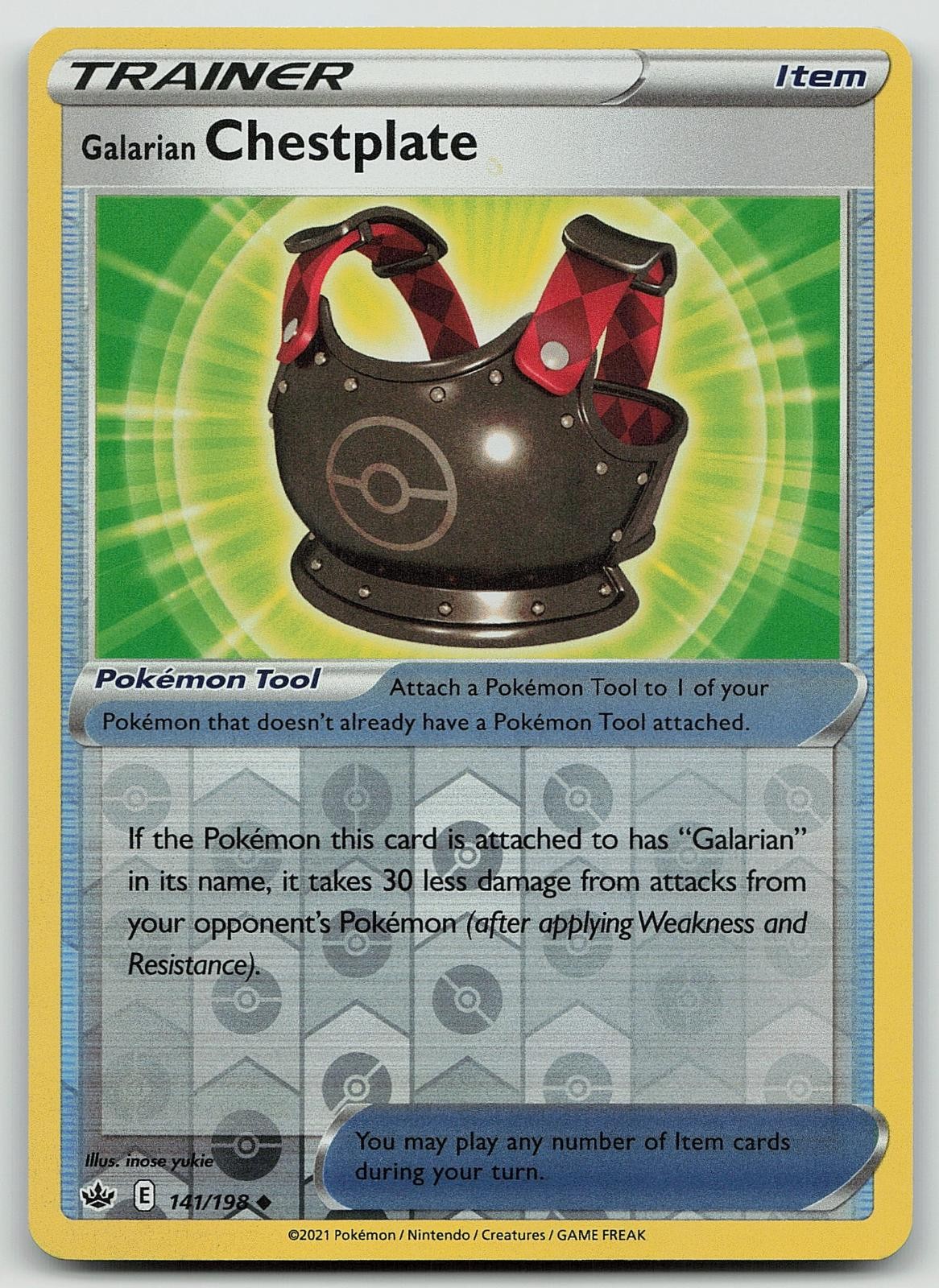 Pokemon Galarian Chestplate 141/198 Chilling Reign Uncommon Reverse Holo NM