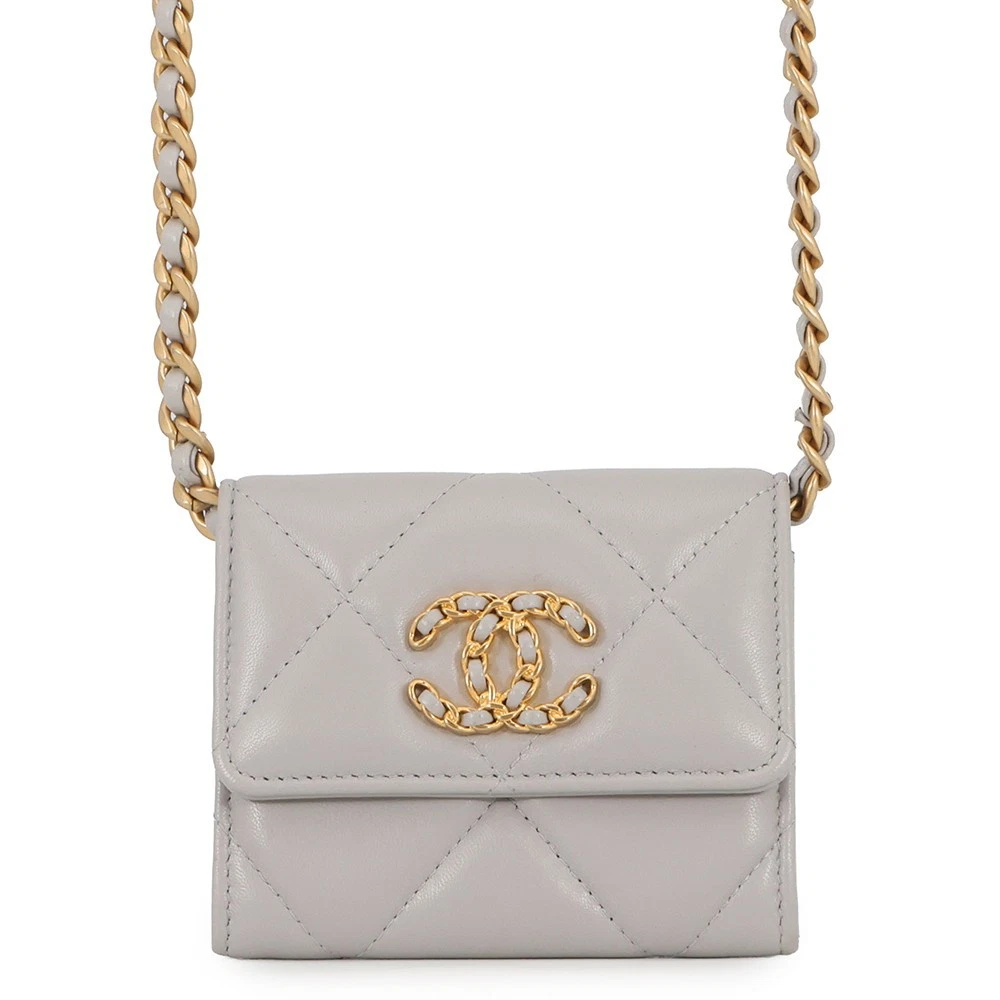 Chanel — CHANEL CHANEL 19 Flap Compact Chain Shoulder Wallet Lambskin Gray AP1787