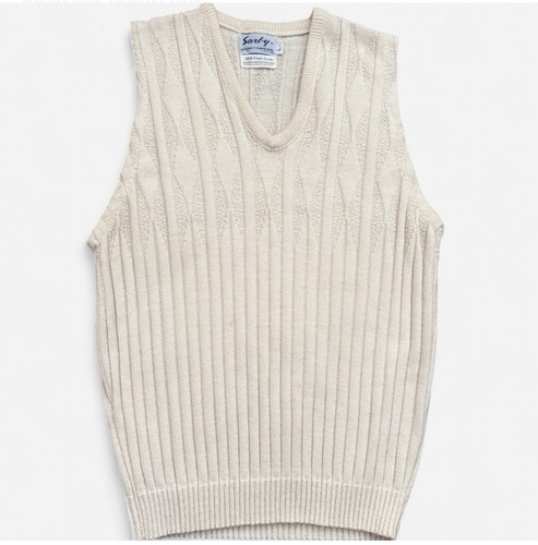Hackett, VTG Hackett London 90s Cream Large V-Neck Wool Cable Knit Cricket Sweater Vest