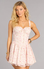 NEW Windsor Pretty Plans Floral Corset Skater Dress Pink Bow Sleeveless Size S