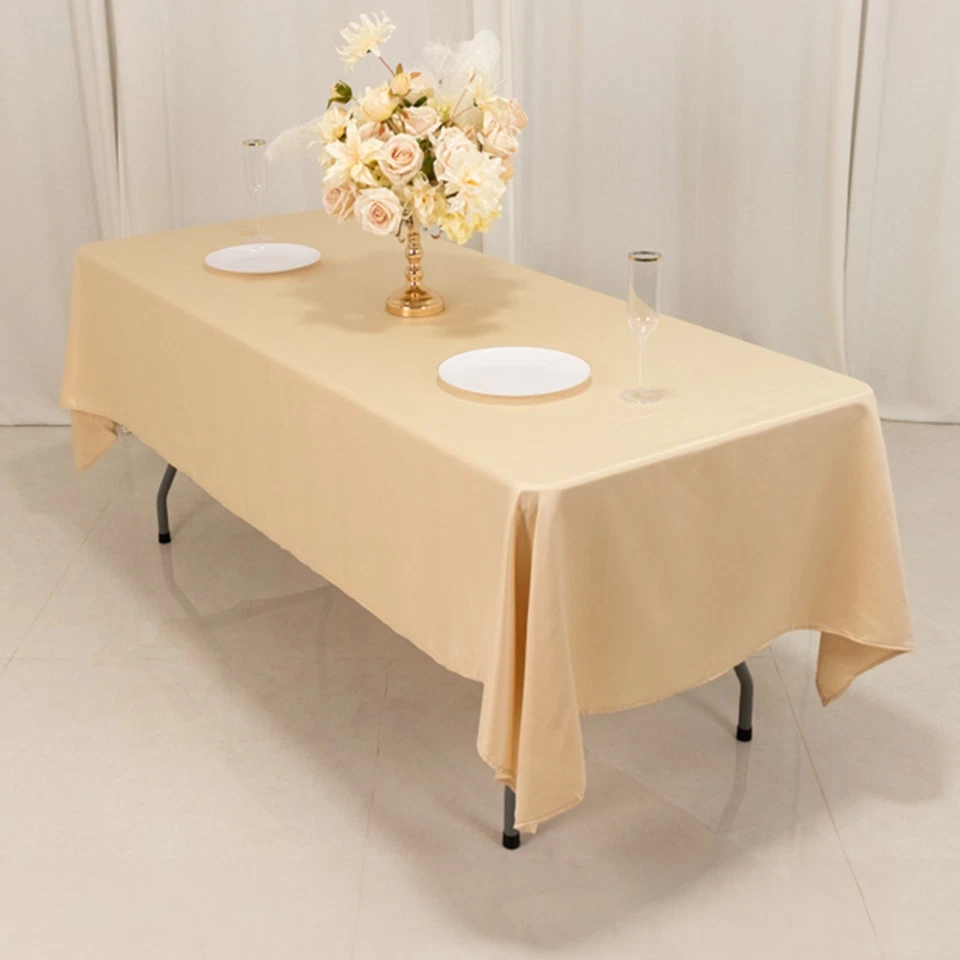 Beige 60x102" RECTANGLE Lamour Satin TABLECLOTH Light Gray Party Home Banquet - Image 4 of 4