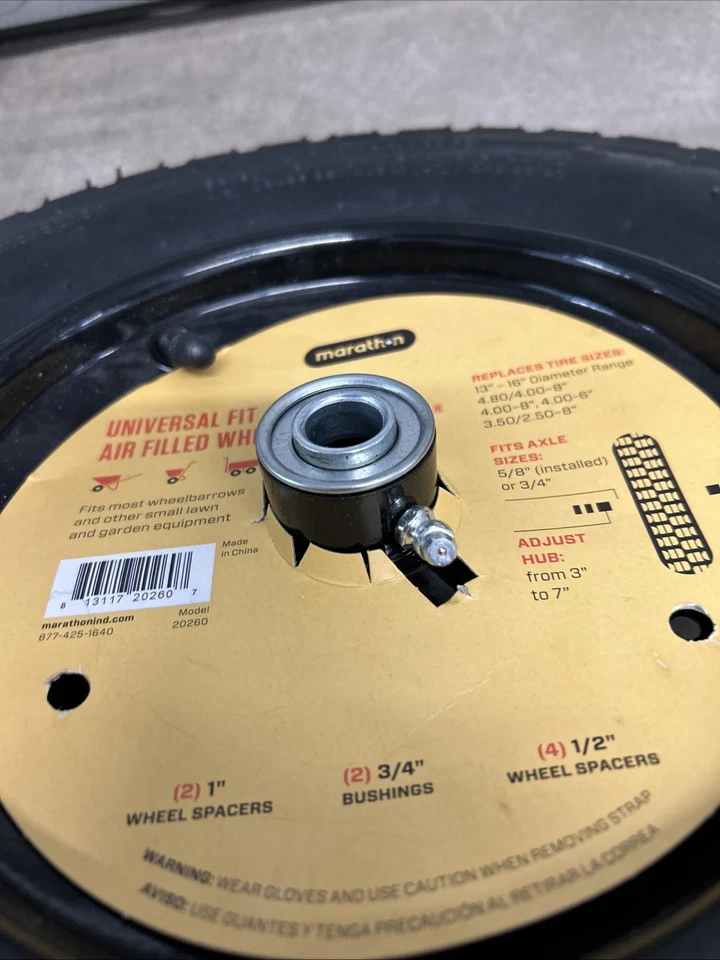 Универсальная заполненная воздухом шина для тачки Marathon колесо 13-16 дюймов ось 5/8 дюйма 3/4 дюйма - Изображение 4 из 4