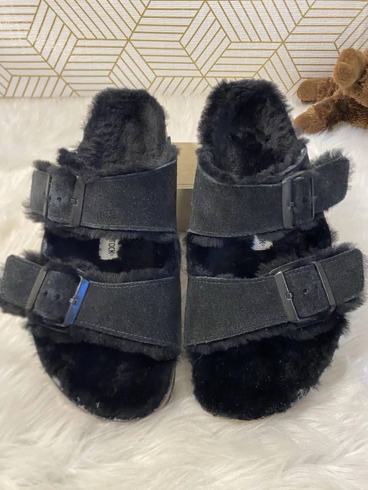 Birkenstock Arizona Black Shearling & Suede Leather Sandals EU 39 US 8 / 8.5 - Image 4 of 4