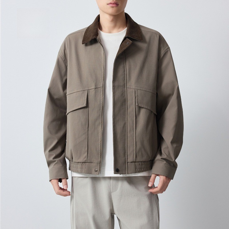 Men's Jacket 2026 Spring New Zipper Corduroy Workwear Casual Lapel Collar Coats
