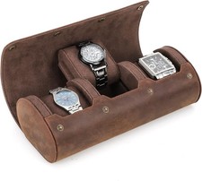 Leather Travel Watch Roll for Men, Crazy Horse Leather Watch Box Case, Watch Rol