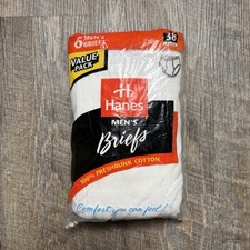 Vintage 1997 Hanes Men's Pre Shrunk 6-Pack Briefs Underwear Size 38 White USA