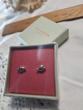 Ladies Ted Baker tiny Earrings, silver hearts with arrows through, new boxed (44
