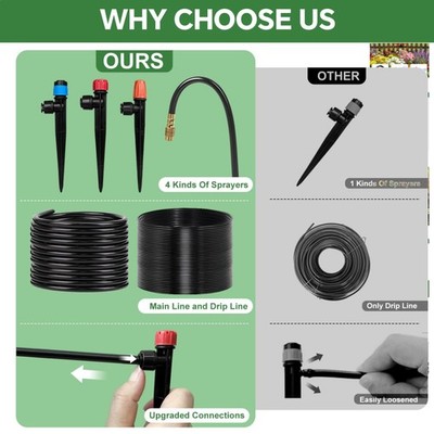 230FT Drip Irrigation System with 38 Adjustable Copper Nozzles - Water Efficient