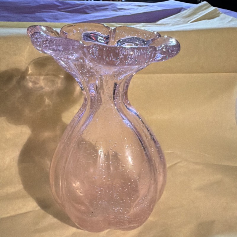 Pink Hand Blown Glass Trumpet Flower Vase Decorative Contemporary Floral Design