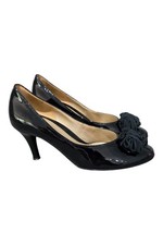 Gabor Black Patent Court Shoes UK 4 Rosette Detail Mid Heel VGC