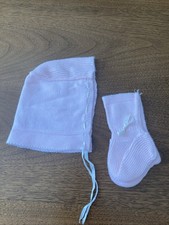 Vintage Knitted Pink Baby Bonnet And Socks Assumed 1960s Appear Never Worn