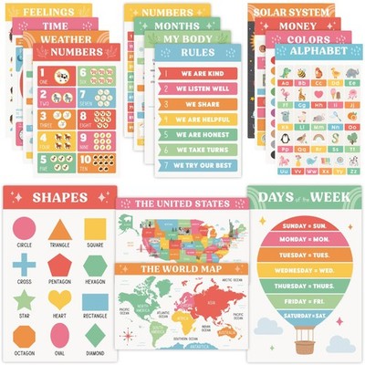 Fun Educational Posters for Toddlers 1 3   Set of 16 Easy to Read Learning Po...