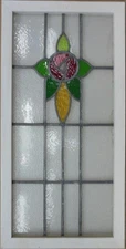 LARGE MACKINTOSH ROSE OLD ENGLISH LEADED STAINED GLASS WINDOW 17" X 33.75"