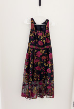 Adrianna Papell Black Embroidered Floral Midi Dress