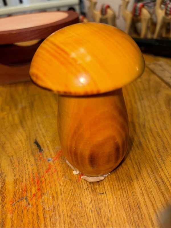 Vintage Russian Wooden Carved Mushroom  Floral USSR Secret Compartment 4 1/2”