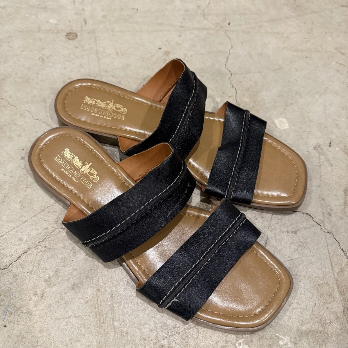 Coach And Four Gruppo Leather Sandals Made In Italy Slides Boho