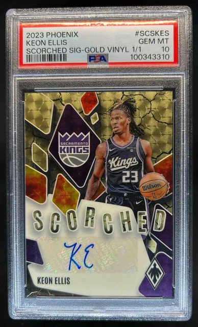 2023-24 Phoenix Keon Ellis Scorched Signatures Gold Vinyl Auto #1/1 Kings PSA 10