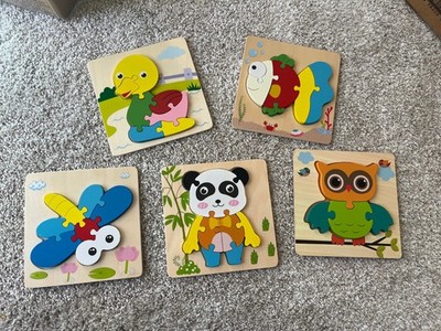 Set of 5 Wooden Jigsaw Puzzles For Toddlers Kids Early Educational Toys Animals
