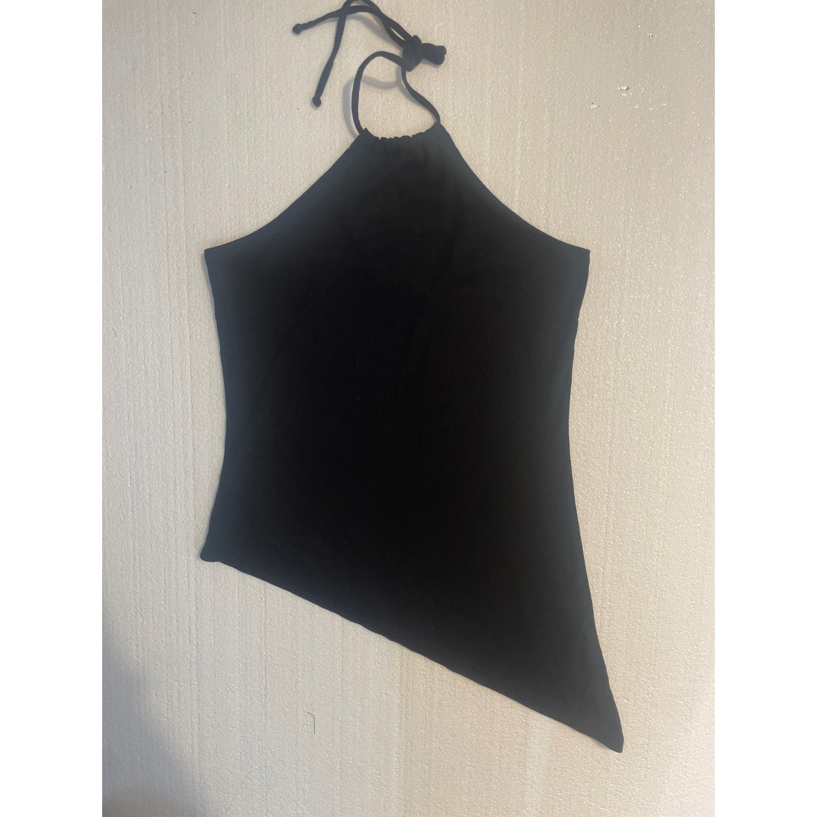 Vintage Y2K MODA International Black Asymmetrical Halter Top 100% Cotton Small S