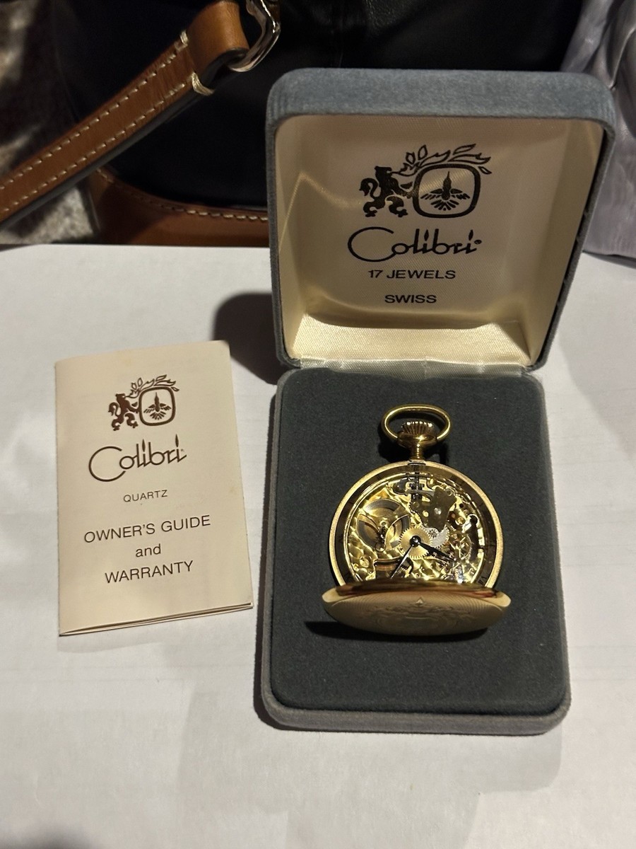 Colibri Quartz Swiss Made Vintage Pocket Watch Elk Engraved Gold