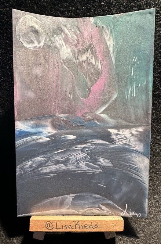 4x6 Original Northern Lights Full Moon Seascape Wax Painting 
