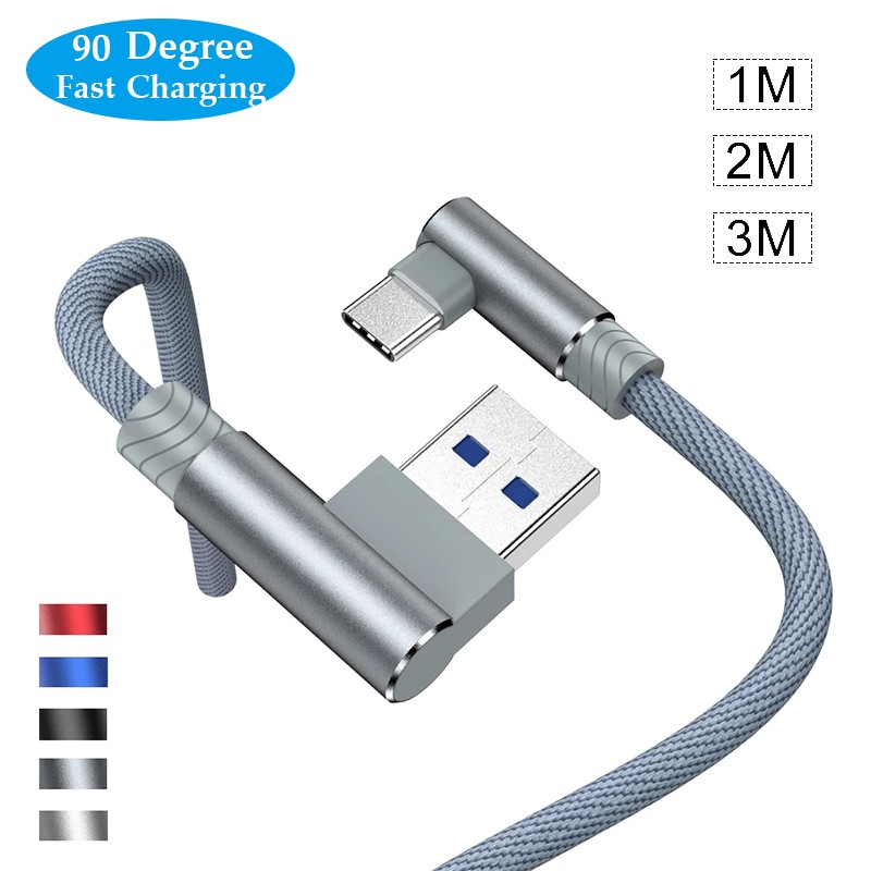 90° USB A USB C Type C Cable Fast Charge Charger Lead Cord For Samsung galaxy 3m