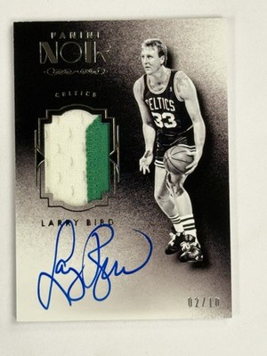 2015-16 Panini Noir Larry Bird Game-Worn Jersey On Card Autograph AB-LBD #02/10