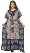 Women's Cotton Batik Caftan Beige Black Assorted Print Long Maxi Kaftan DayDress