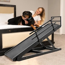 Folding Wooden Adjustable Pet Ramps for Dog to Get on Bed, Non-Slip Rubber