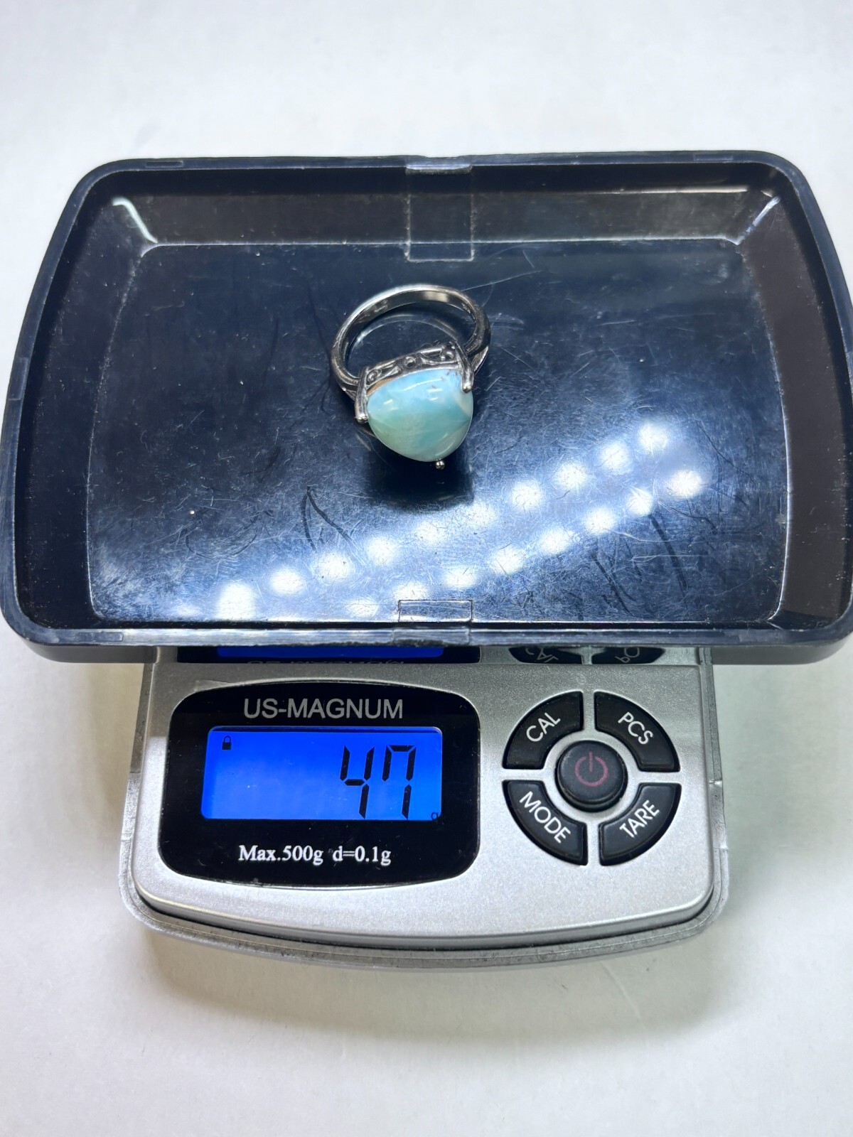 Sterling Silver Larimar Stone Statement Ring 4.7g… - image 7
