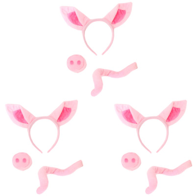 3 KLEINE SCHWEINE KOSTÜM OHREN NASE SCHWANZ TIER KOSTÜM OUTFIT ACCESSOIRE 
