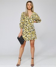 Rixo Sam Mini Dress Micro Tulip Mono Yellow Size XS