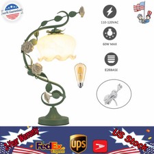 Green Flower Petal Table Lamp Bedroom Bedside Flower Night Light Glass Lampshade