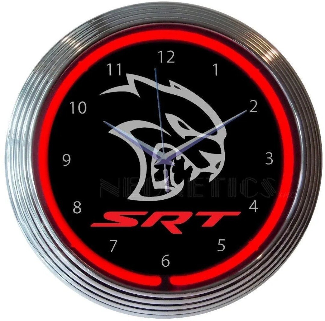 Dodge Hellcat Srt Garage Neon Clock 15"x15" 8HELLC New in Box Neonetics
