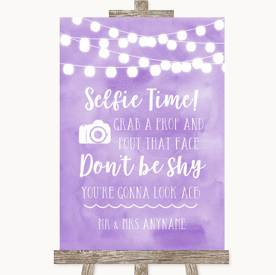 Flieder Aquarell Lichter Selfie Foto Requisite personalisiert Hochzeit Schild